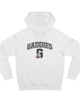 White hoodie with 'GADDIES' text and logo on a white background
