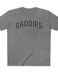 Gray t-shirt with 'GADDIES' text on a white background