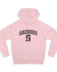 Pink hoodie with 'GADDIES' text and logo on a white background