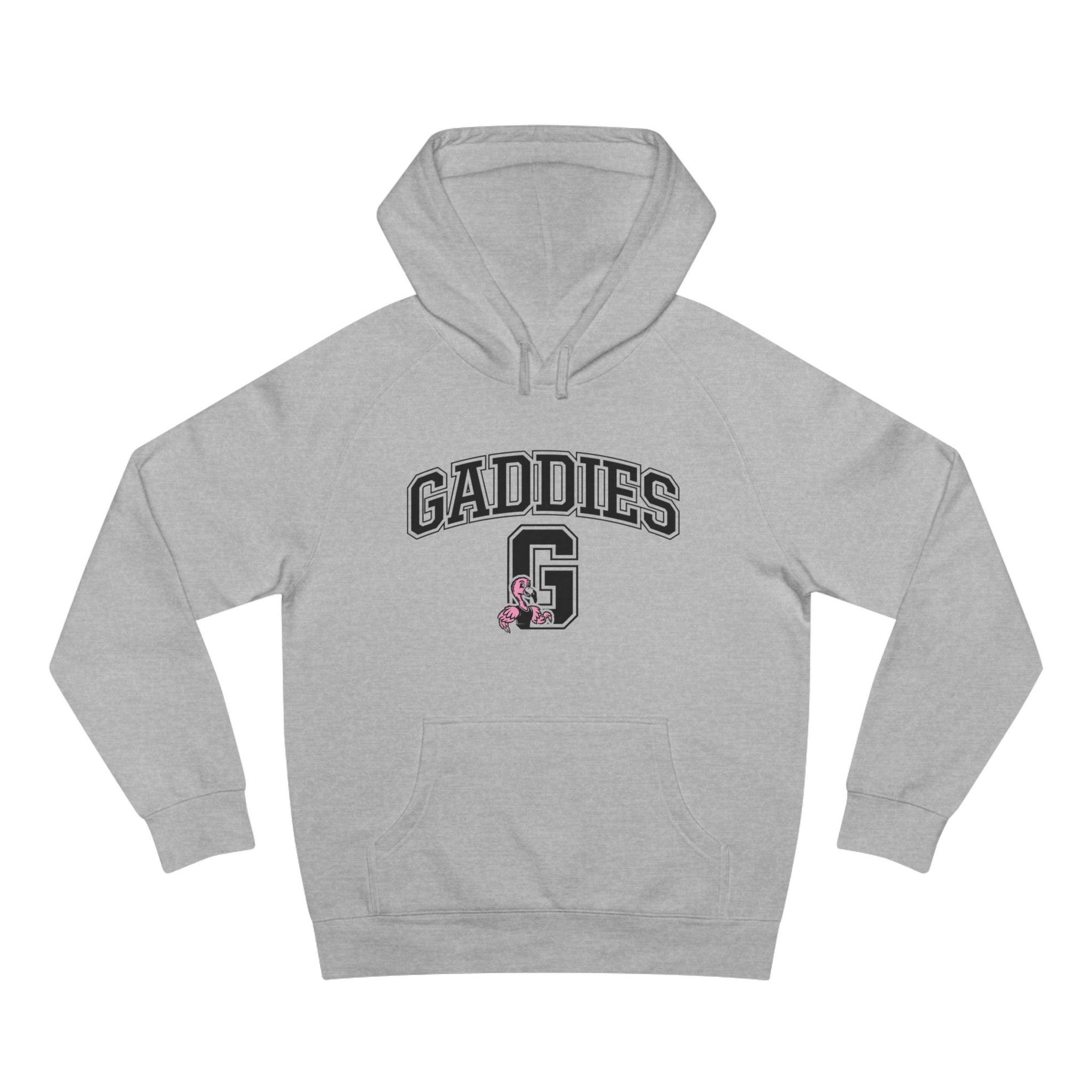 Gray hoodie with 'GADDIES' text and logo on a white background